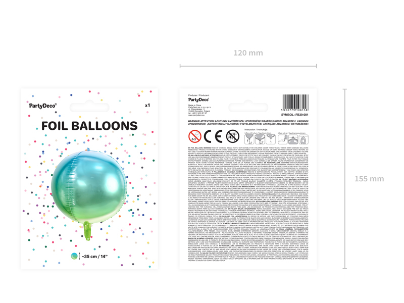 Balon folie sferic ombre albastru și verde metalizat 35 cm