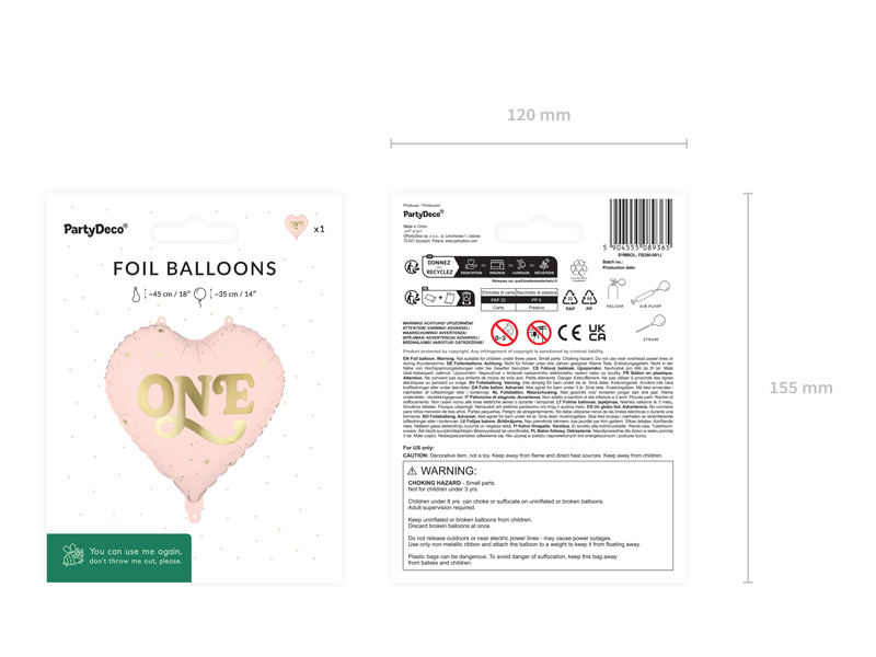 Balon din folie Inimă „One”, 35cm, roz deschis