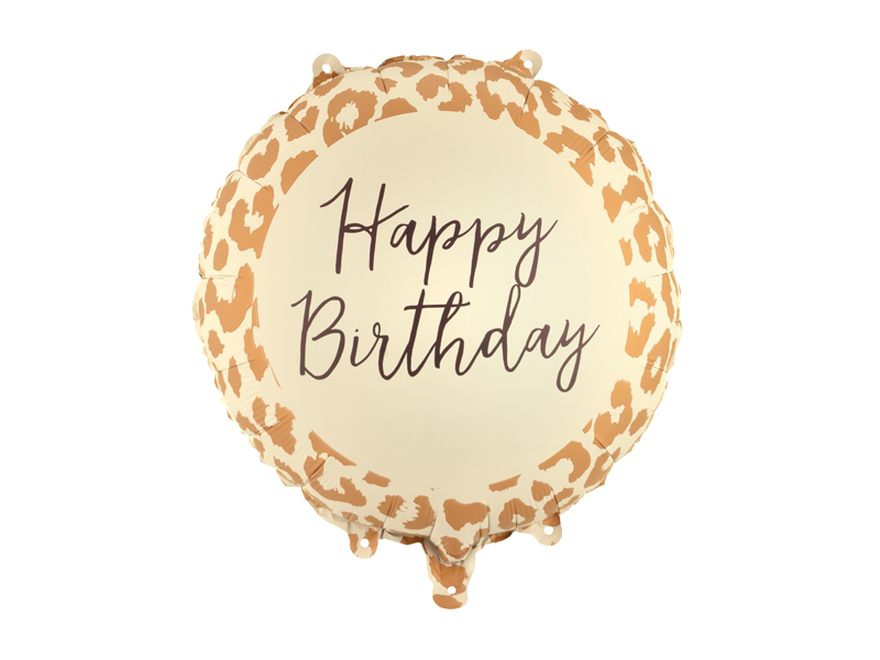 Balon folie „Happy Birthday” leopard, 35cm, bej/maro