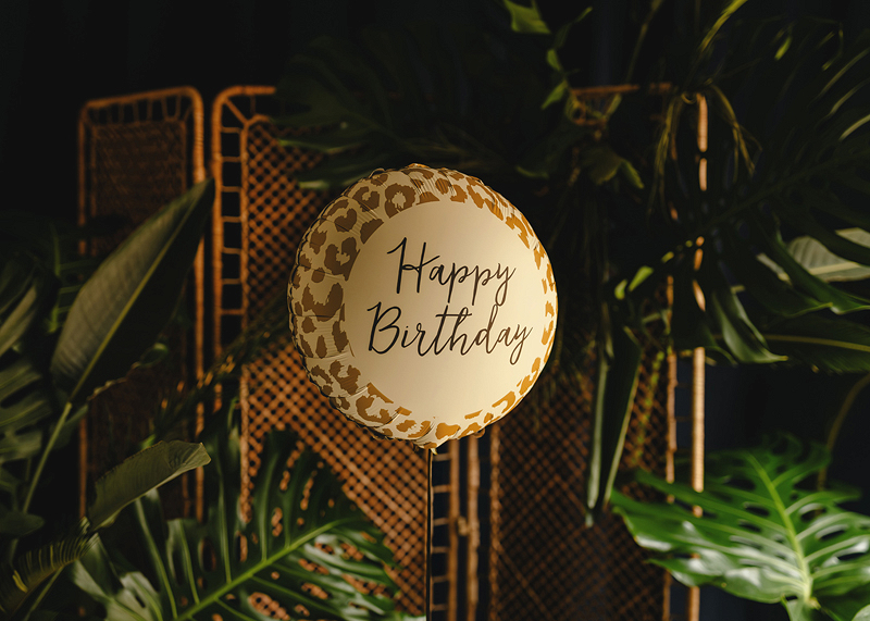 Balon folie „Happy Birthday” leopard, 35cm, bej/maro