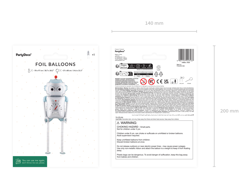Balon folie (Walking) Robot Argintiu & Bleu (37x80cm)