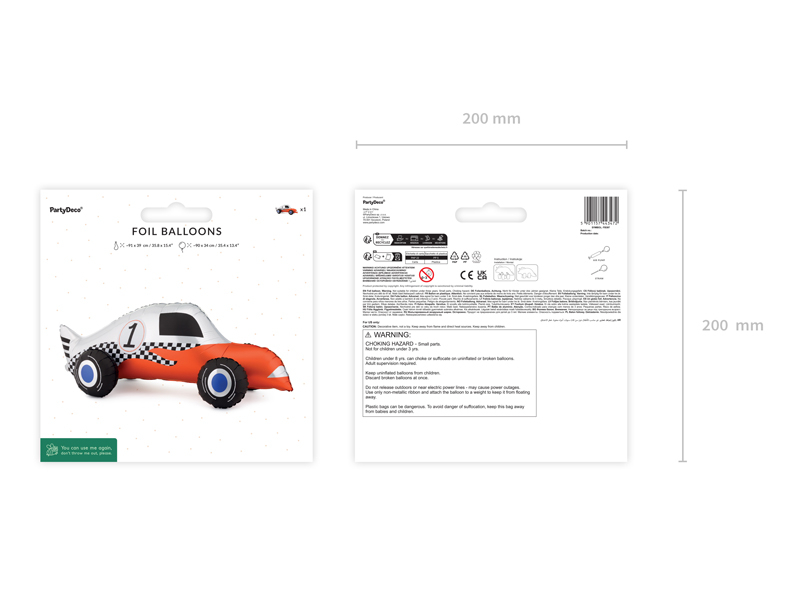 Balon folie Mașină de curse, 90x34cm, alb / roșu