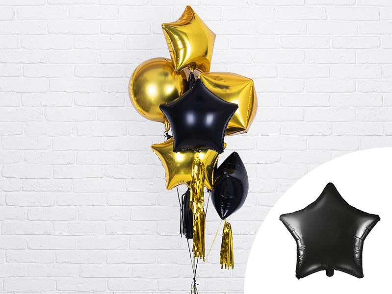 Balon folie Stea, 48cm, negru metalic