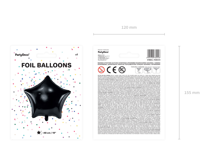 Balon folie Stea, 48cm, negru metalic