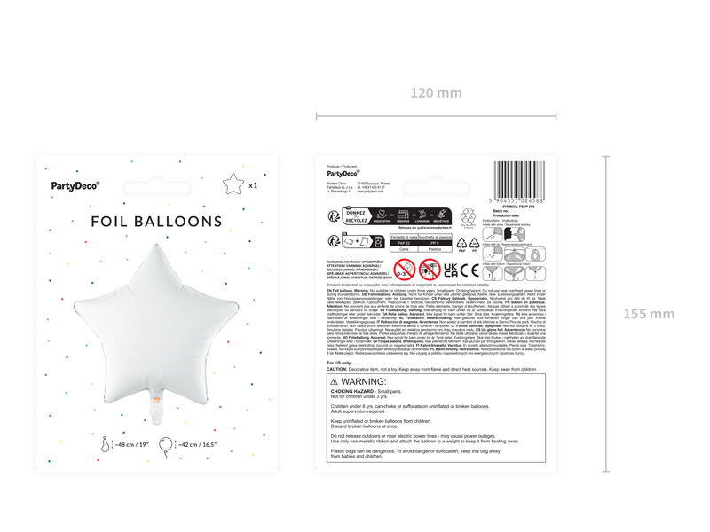 Balon folie Stea, 42cm, alb