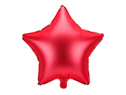 Balon din folie în formă de stea, de culoare roșu intens, cu finisaj satinat, dimensiune aproximativă 42 cm, prezentat pe fundal alb.