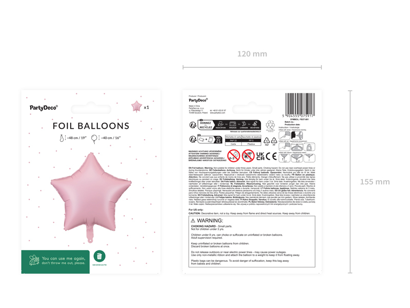 Balon folie Stea, 40cm, roz mat