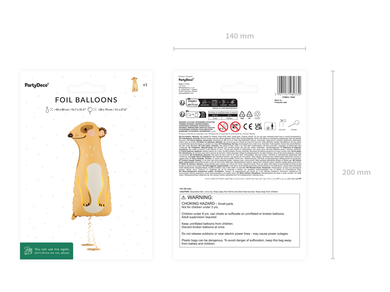 Balon folie Meerkat, 28 x 70 cm,  galben