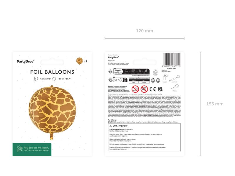 Balon folie XL girafă, 50cm, multicolor