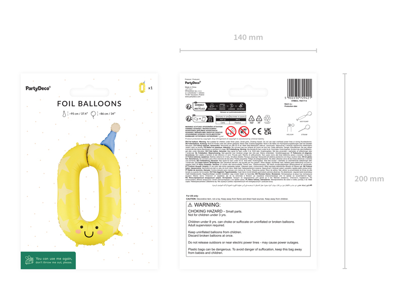 Balon folie Cifră 0 Galben (86 cm)