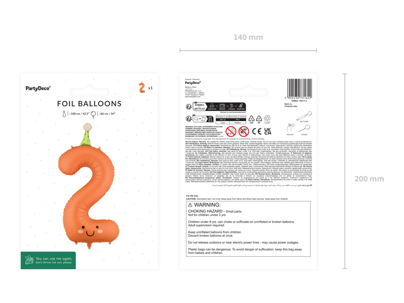 Balon folie Cifră 2 Portocaliu (86 cm)