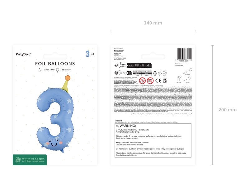 Balon folie Cifră 3 Albastru (86 cm)