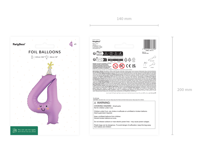 Balon folie Cifră 4 Lavandă (86 cm)