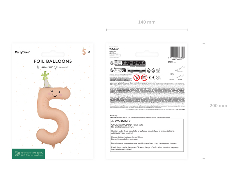 Balon folie Cifră 5 Piersică (86 cm)