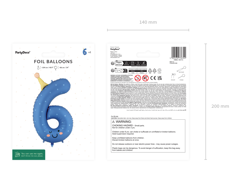 Balon folie Cifră 6 Albastru (86 cm)