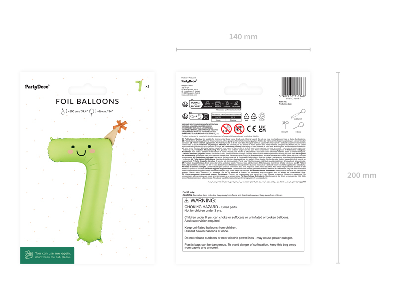 Balon folie Cifră 7 Verde Deschis (86 cm)