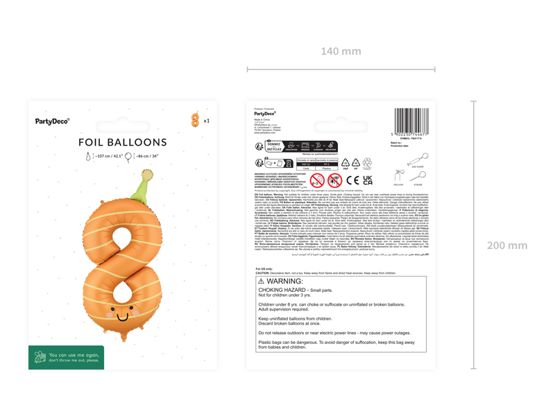 Balon folie Cifră 8 Portocaliu (86 cm)