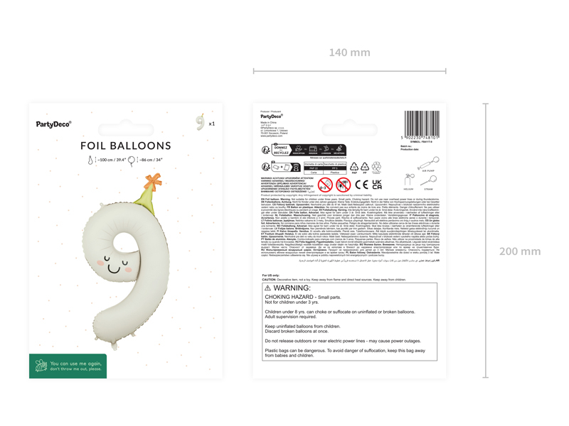 Balon folie Cifră 9 Crem (86 cm)