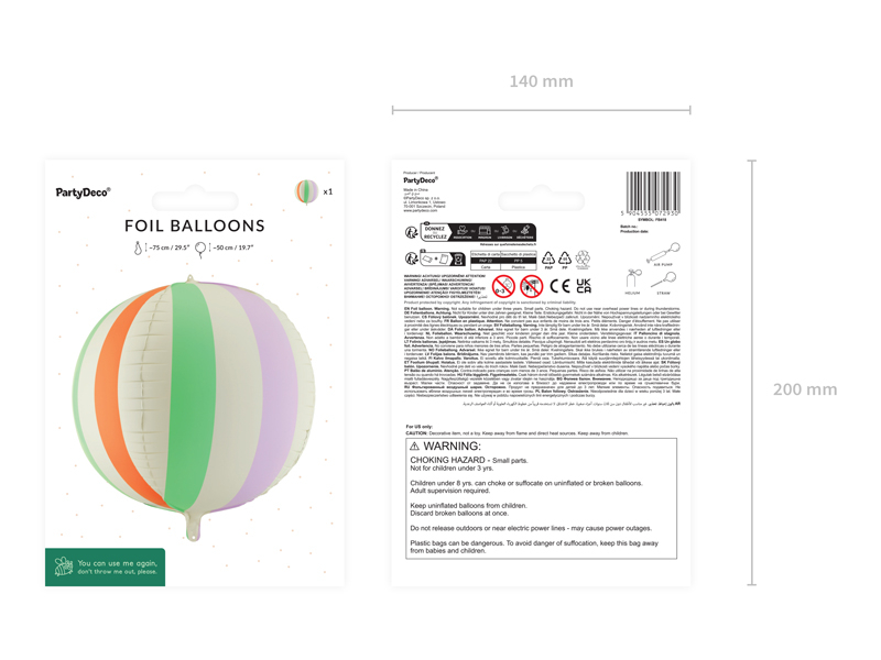 Balon folie minge cu dungi colorate, 60cm, multicolor