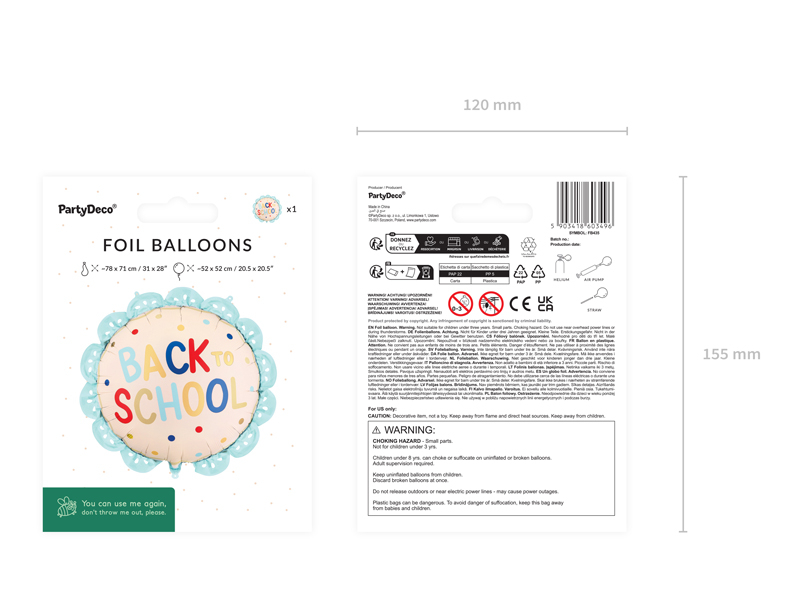 Balon folie Back to School  52x52 cm crem și albastru