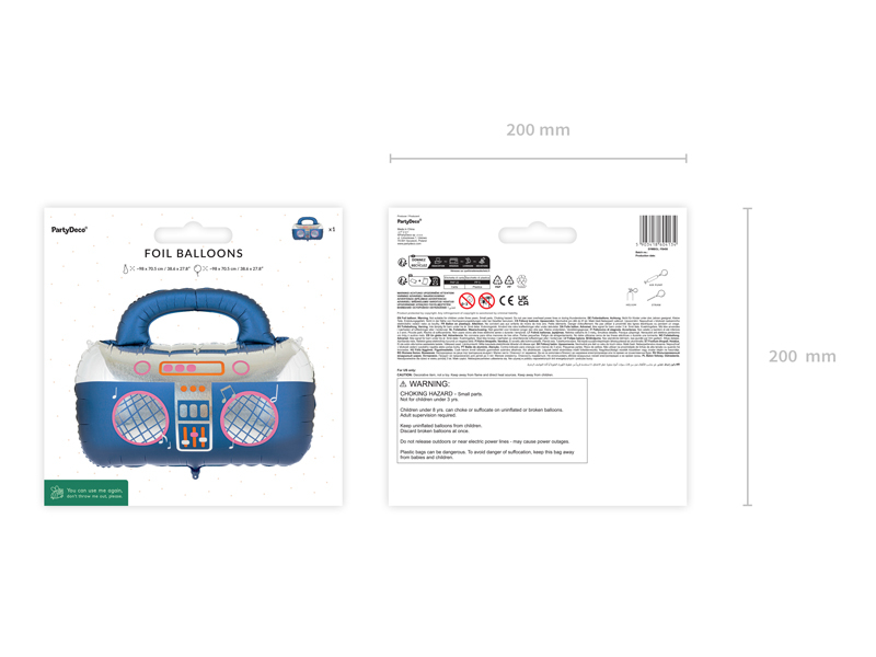 Balon Folie Radio Casetofon Retro Boombox – Albastru, 98 × 70,5 cm