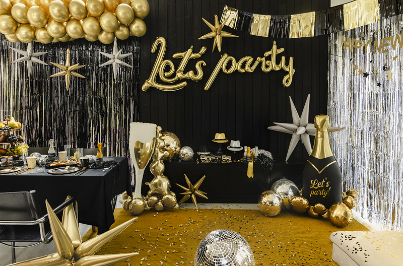 Balon Folie Auriu „Let's Party” – 230 × 80 cm