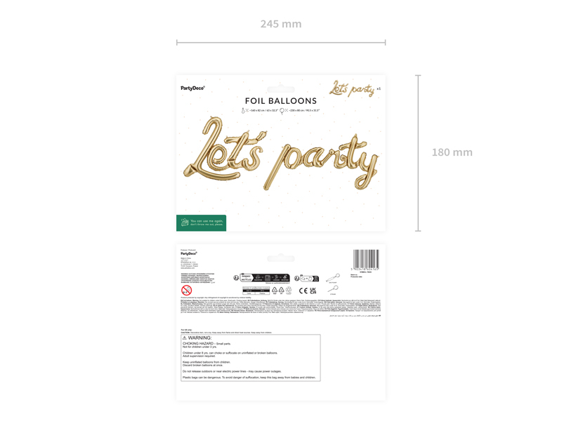 Balon Folie Auriu „Let's Party” – 230 × 80 cm