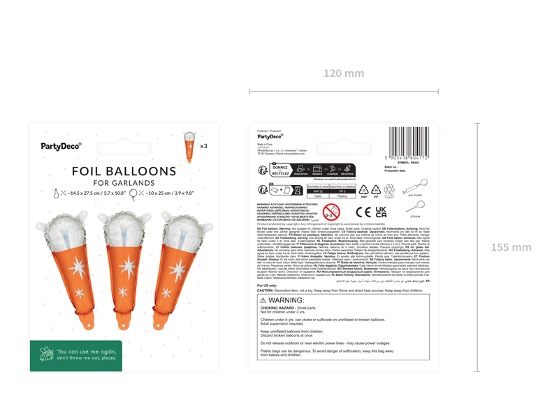 Set 3 Baloane Folie Microfon Retro Portocaliu – 10 × 25 cm