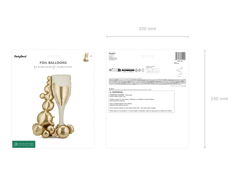 Balon Folie Standing Pahar de șampanie cu Bule Aurii – 105,5 cm