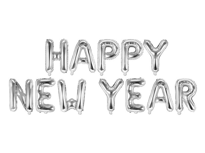 Banner din baloane Happy New Year (370x35cm) Argintiu