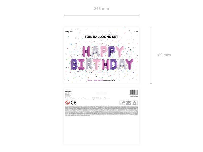 Baloane folie Happy Birthday pastel roz lila și mov 340 cm
