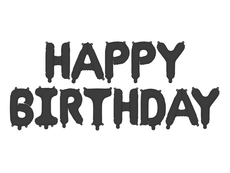 Baloane folie Happy Birthday negre mate 340 x 35 cm
