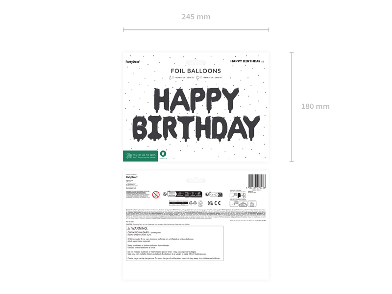 Baloane folie Happy Birthday negre mate 340 x 35 cm