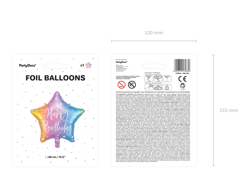 Balon folie stea „Happy Birthday”, 40cm, curcubeu