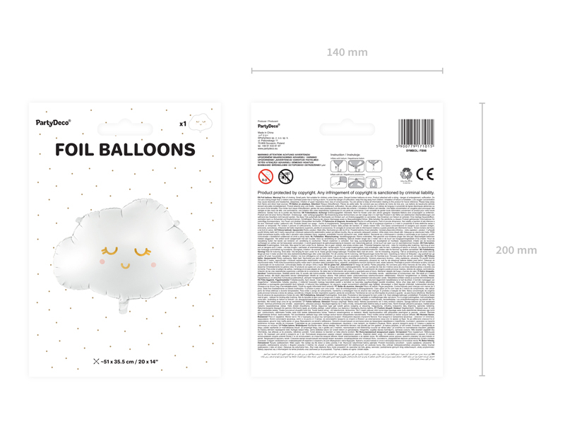 Balon folie nor alb 51 x 35,5 cm cu chip și detalii aurii
