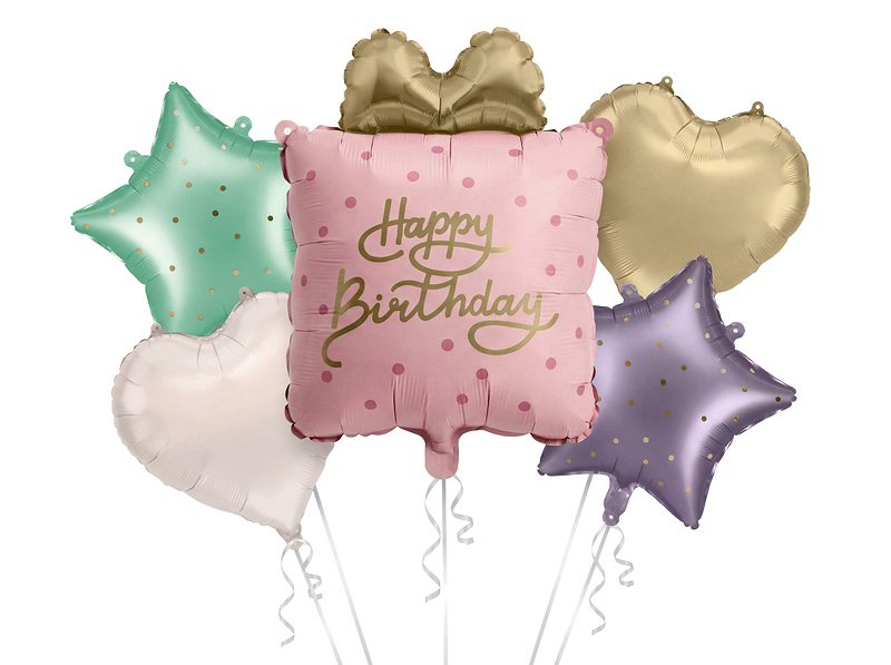 Set 5 baloane folie Cadou Happy Birthday – Roz Pastel