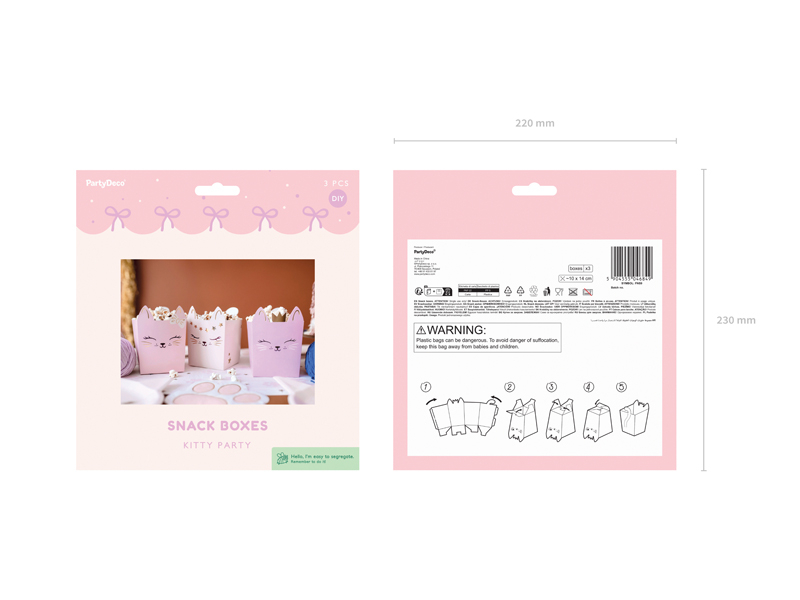 Set cutii pentru gustări, Pisici roz / bej / auriu