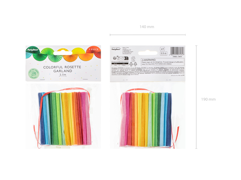 Ghirlandă Evantaie Curcubeu, Multicolor, 2.5m