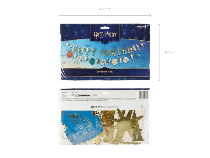 Banner Harry Potter Happy Birthday 2 m cu emblemele celor patru case Hogwarts