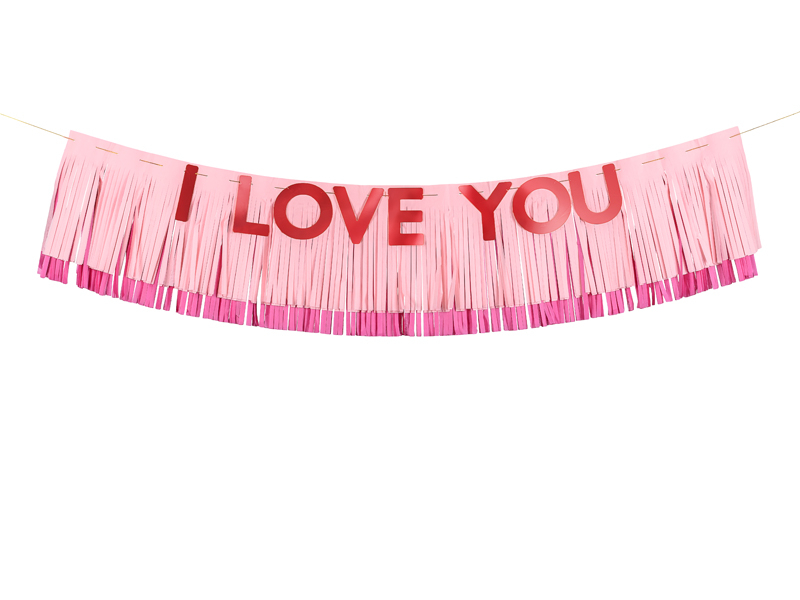 Banner „I Love You”, 150x30cm, roz/roșu Valentine's Day