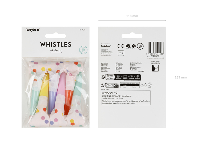 Fluiere din hârtie „Confetti” (6 buc) multicolor