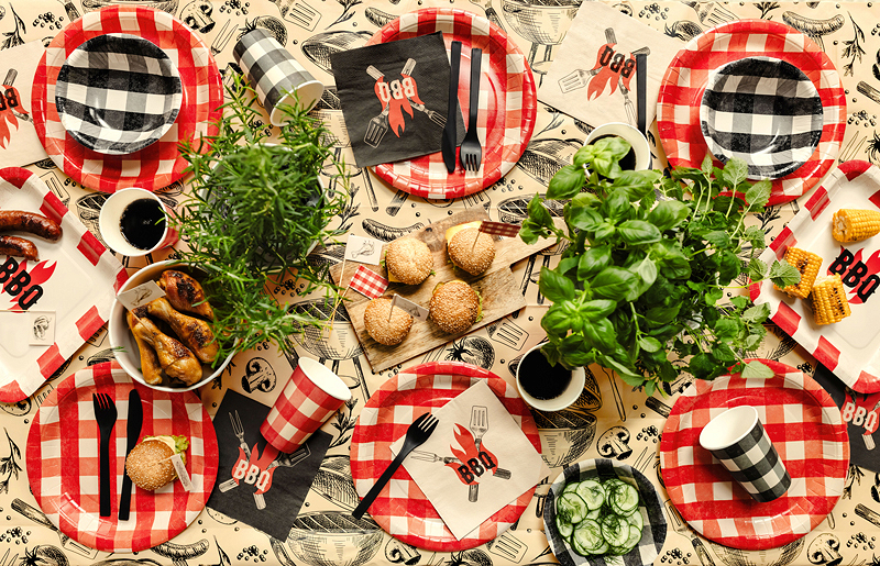 Pahare XL din hârtie carouri, Rosu/negru, 400 ml