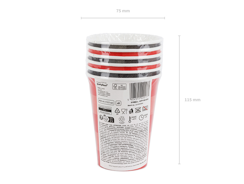 6 Pahare XL din hârtie carouri, Rosu/negru, 400 ml