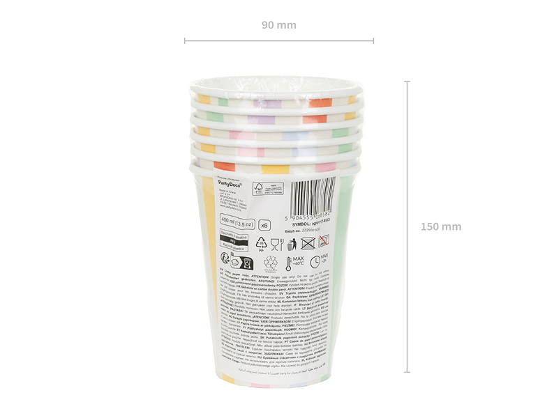 Pahare XL dungi pastel (8 buc) 400ml