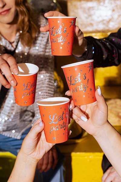 Pahare din Carton „Let's Party” Portocalii cu Stele Holografice – 250 ml, 6 buc.