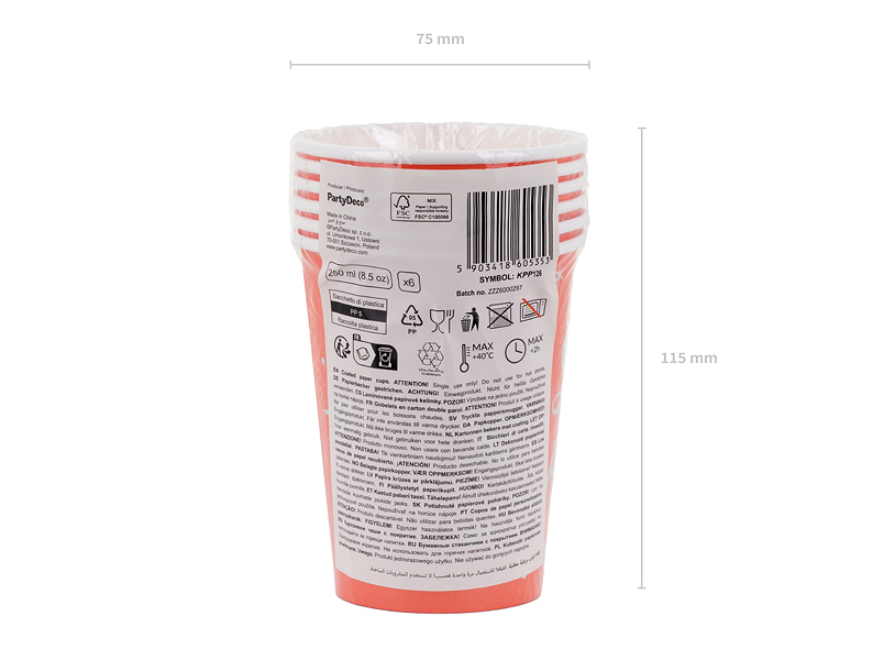 Pahare din Carton „Let's Party” Portocalii cu Stele Holografice – 250 ml, 6 buc.