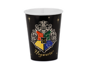 Pahar Harry Potter negru cu emblema Hogwarts și stele aurii 250 ml