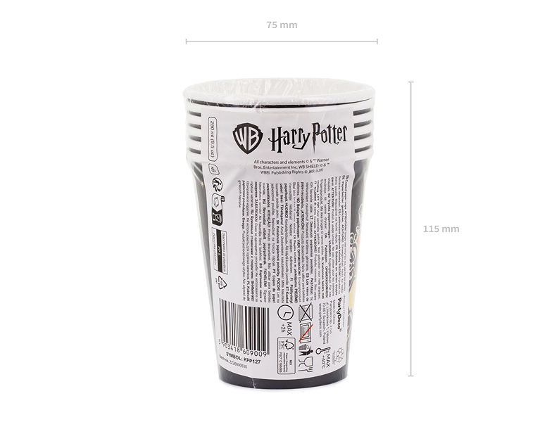 Pahar Harry Potter negru cu emblema Hogwarts și stele aurii 250 ml