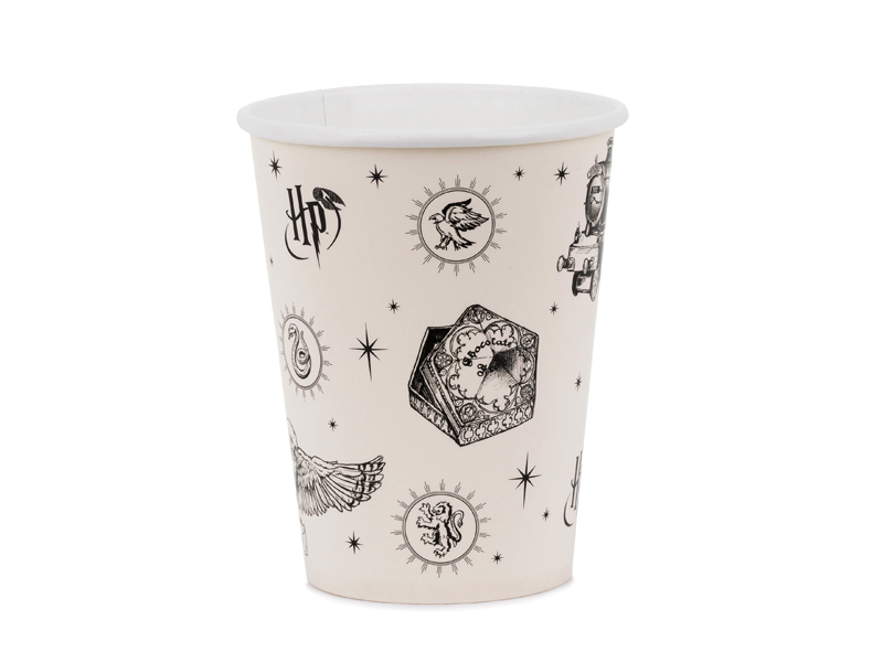 Pahar Harry Potter bej cu imprimeu negru și simboluri magice 250 ml