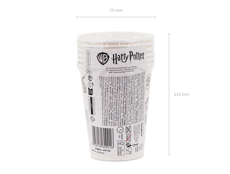 Pahar Harry Potter bej cu imprimeu negru și simboluri magice 250 ml